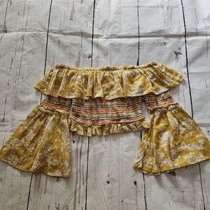 Tularosa Women's Yellow Floral Off The Shoulder Bohemian Crop Size Small